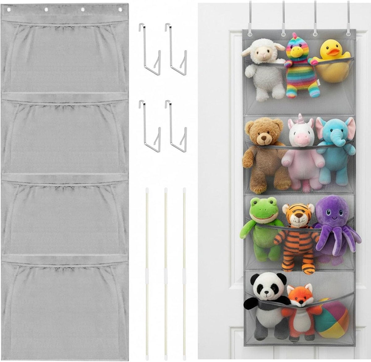Pluche Dier Organiser - Opbergdoos met 4 Grote Compartimenten - Hangend - Ruimtebesparend voor Kinderkamer - m-winkel