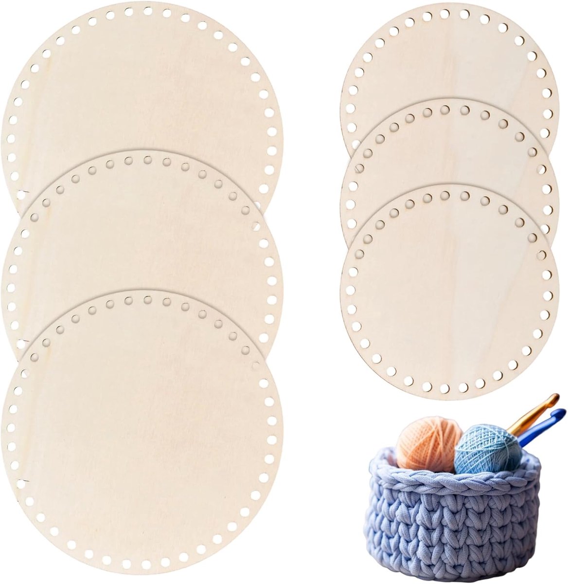 Houten manden 6 stuks - lege ronde basis - voor DIY projecten - duurzaam en stevig - ShopVlot