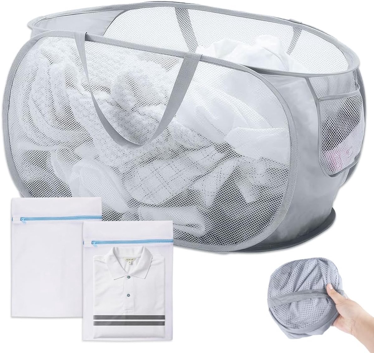 Wasmand Pop-up 36 x 36 x 58 cm - Draagbare Mesh Wasmand - Versterkte Handgrepen - Ideaal voor Badkamer - ShopVlot