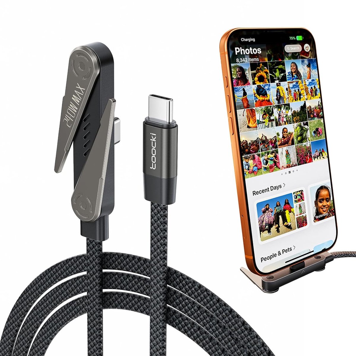 Oplaadkabel 1,5m - 2-in-1 met houder - 240W snel opladen - Ideaal voor smartphone en tablet - ShopVlot