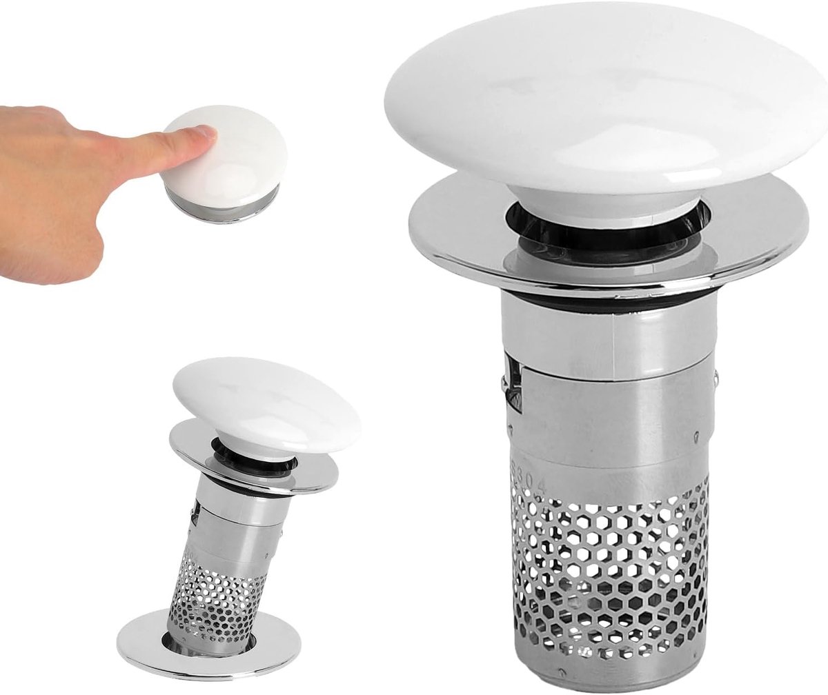 Pop-Up Afvoerplug 34-40mm - Keramiek Deksel - Inclusief zeef - Voorkomt verstoppingen - ShopVlot