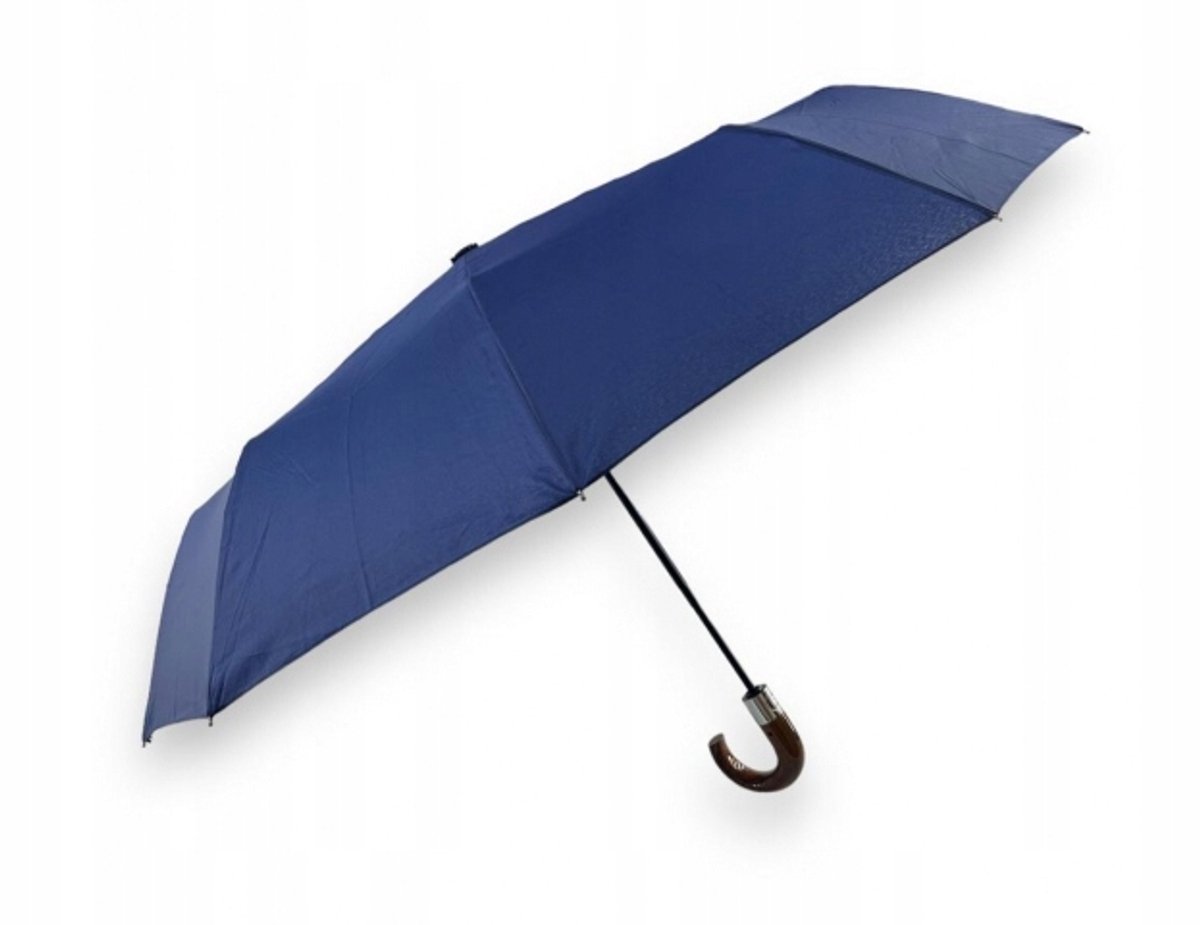 Merkloos Automatische paraplu met houten handvat - Unisex, marineblauw