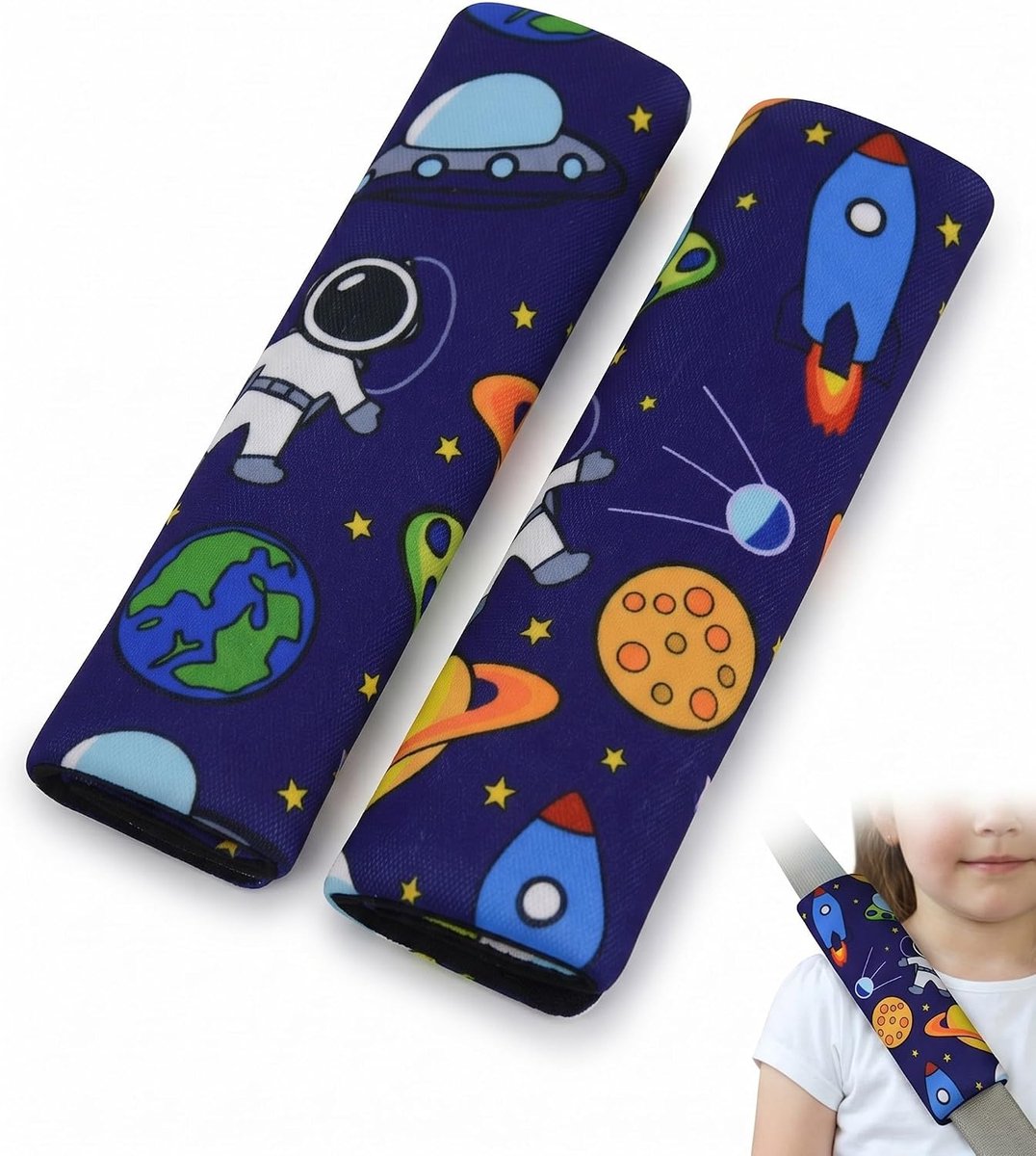 Veiligheidsgordelbeschermers 2 stuks - astronautpatroon - zachte bekleding - drukontlasting voor lange ritten - m-winkel