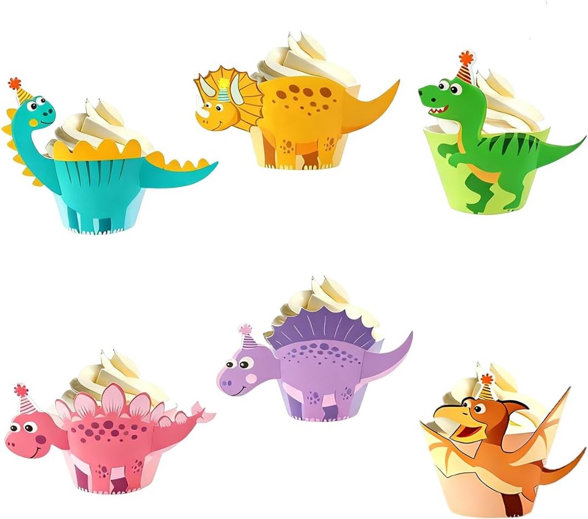 muffinvormpjes 12 stuks - dinosaurus design - cupcake-vormpjes - feestdecoratie voor kinderverjaardag - ShopVlot