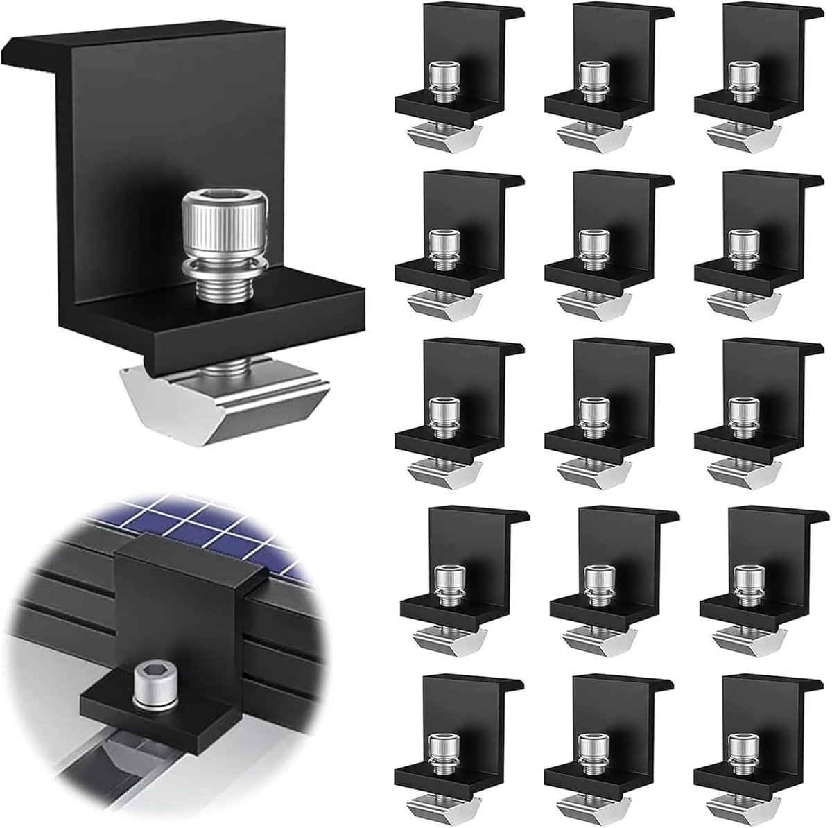 16pcs Solar Panel Clamps, 30mm Aluminum PV Module End Clamps, Z Holder Mount Solar Panel Holder for Solar Panel - SnelShoppen