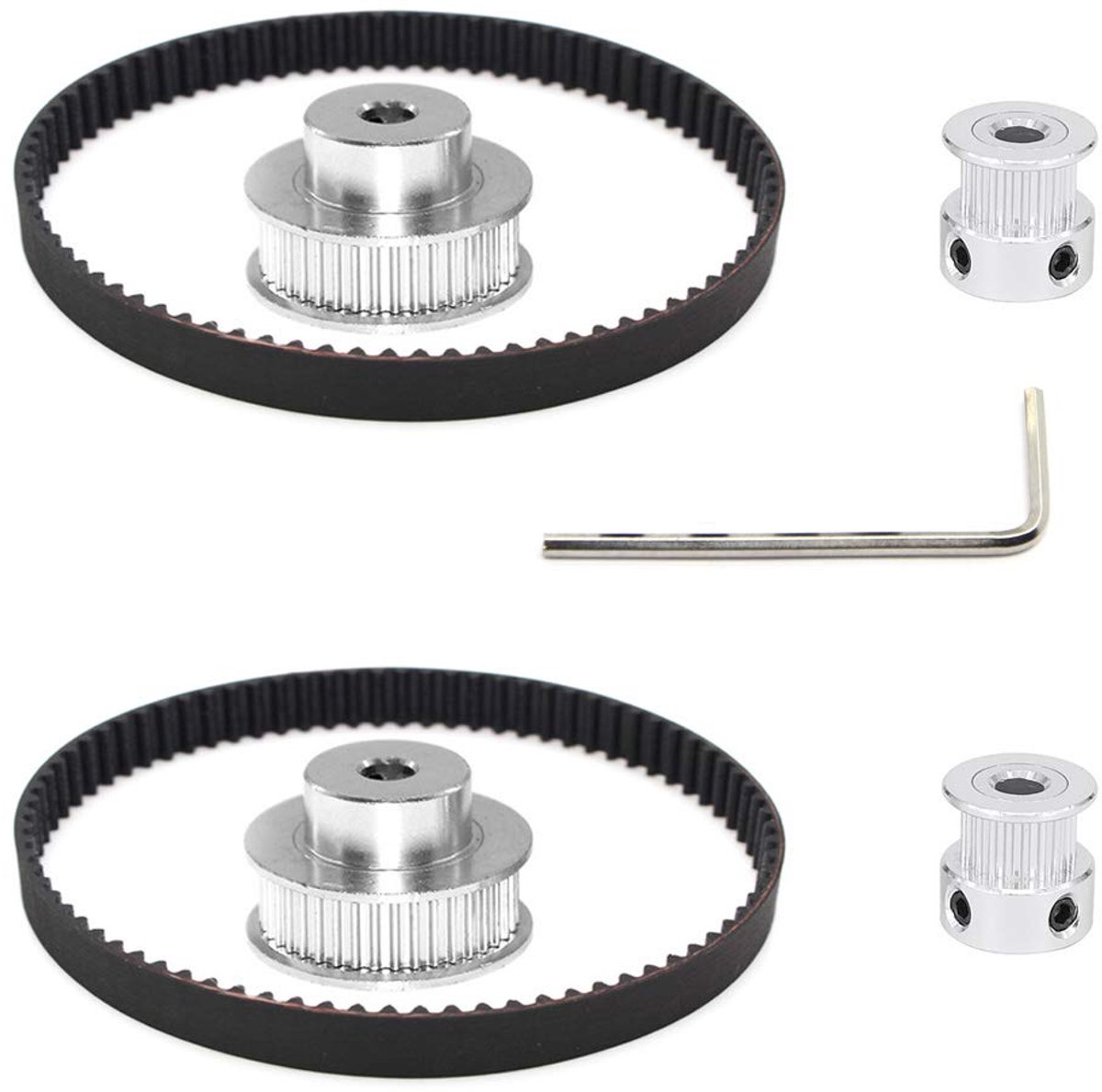 2 Kit 2GT Synchrone Wiel Aluminium Distributietrol met 2 stks Lengte 200mm Breedte 6mm Riem (20-48T-5B-6)