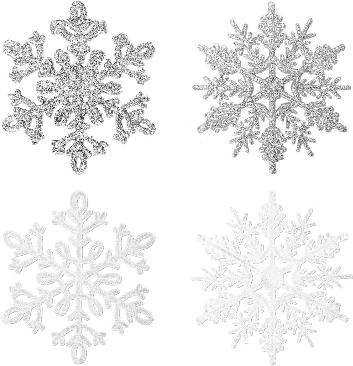 36 stuks kerstsneeuwvlokken, glitter sneeuwvlokken, plastic hangende kerstboom, sneeuwvlokken kerstdecoratie, hangende ornamenten, sneeuwvlokkendecoratie voor kerstboomversiering