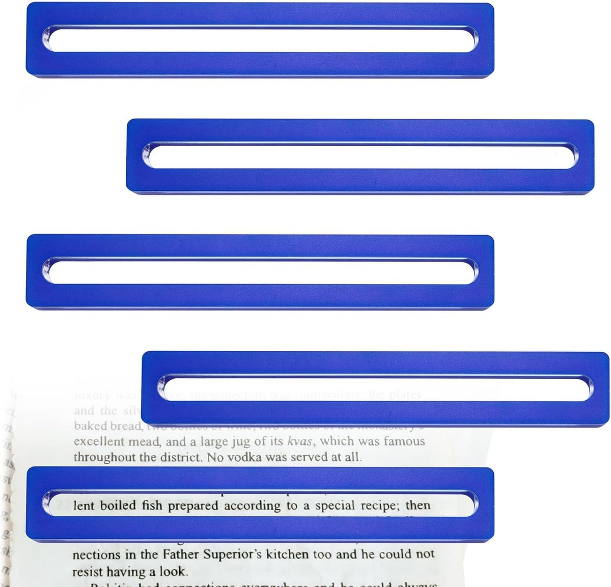 5 stuks acryl geleide leesstrips, blauw gekleurde hoogtepuntstrips, heldere lijnlezer leestrackers overlays bladwijzers voor dyslexie, wedstrijden, lezingen liefhebbers (5 stuks)