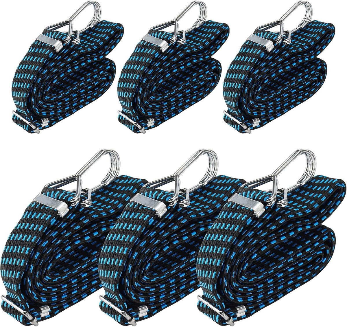 Set van 6 spanrubbers met haken, 3 cm breed, 2 m en 3 m spanrubber met haken, plat, verstelbare spanbanden, rubberen touw, bagagespanner in 2 lengtes voor fiets en motorfiets