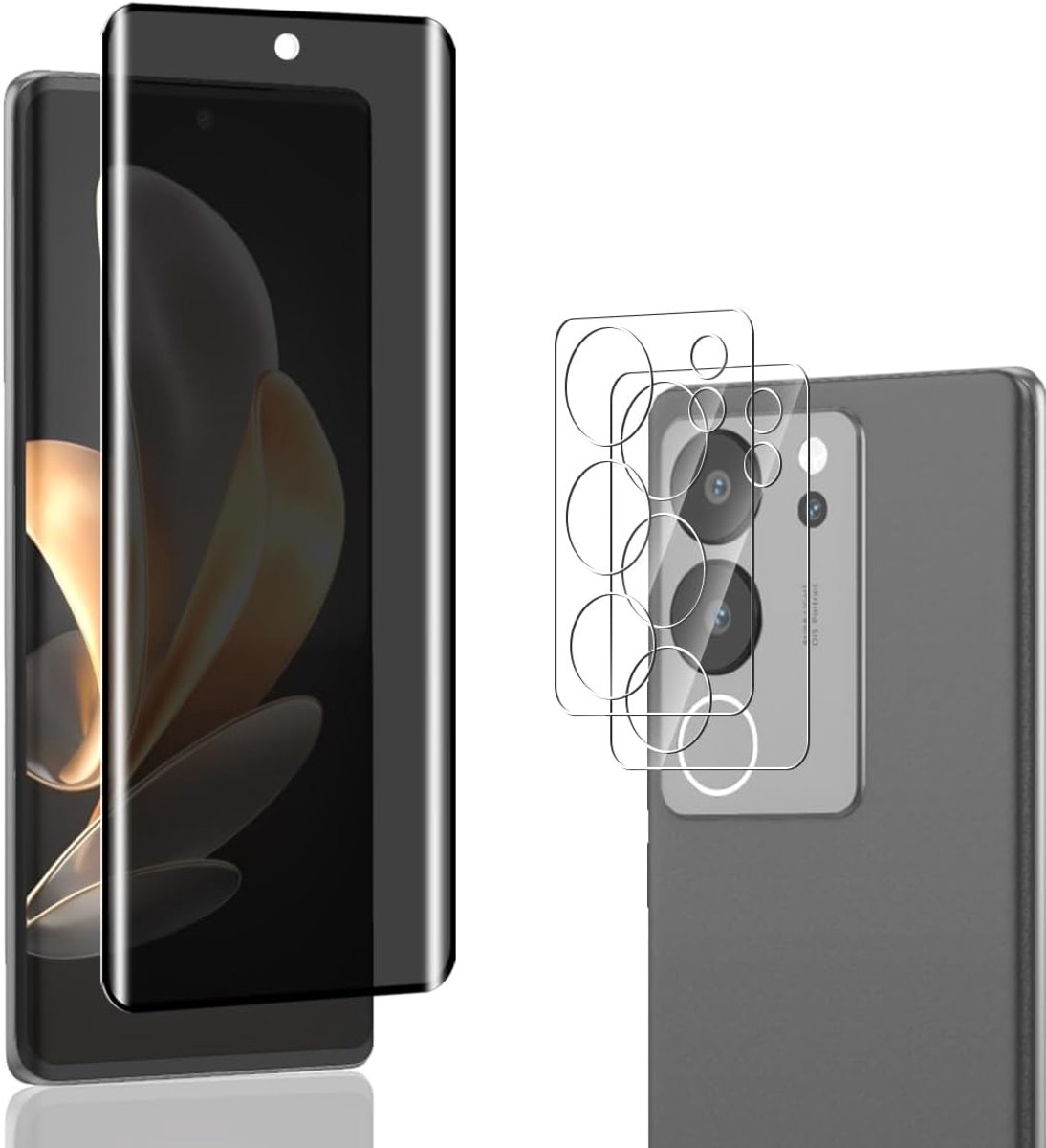 Privacy beschermfolie voor VIVO V29 5G gehard glas, 2 stuks camerabescherming en 1 stuk anti-spionage privacybescherming, anti-spionage gehard glasfolie voor VIVO V29 5G