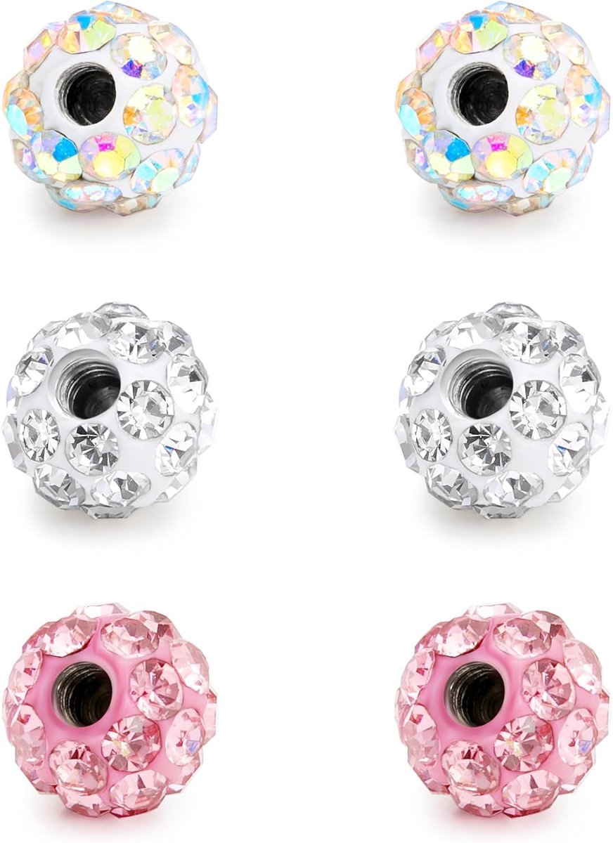 kogel 1,6/1,2/1,0/0,8 mm schroefdraad chirurgisch staal 2,5/3/3,5/4/5/6/8 mm vervangende bal glitter piercing oor septum tang neusring navelpiercing bal zilver wit roze paars blauw