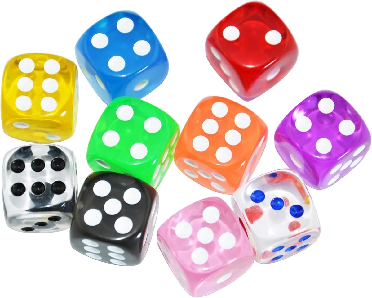 10-Pack D6 zeszijdige 16mm transparante dobbelstenen dobbelstenen voor DND, MTG, RPG, Tenzi, Yahtze, Bunco, tafel Borad Games, wiskunde onderwijs (kleur 1)