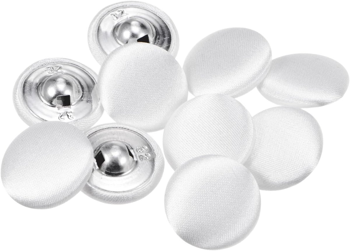 Knopen bekleed met stof met kunststof schacht, rond, 32 l, diameter 20 mm, voor het naaien van jurken, elegante blouses, wit