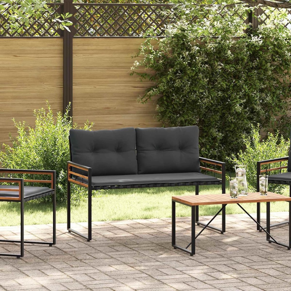 Luierbank van massief acaciahout met kussen, donkergrijs, verstelbare poten, 114 x 55 x 77 cm, voor tuin, terras, balkon