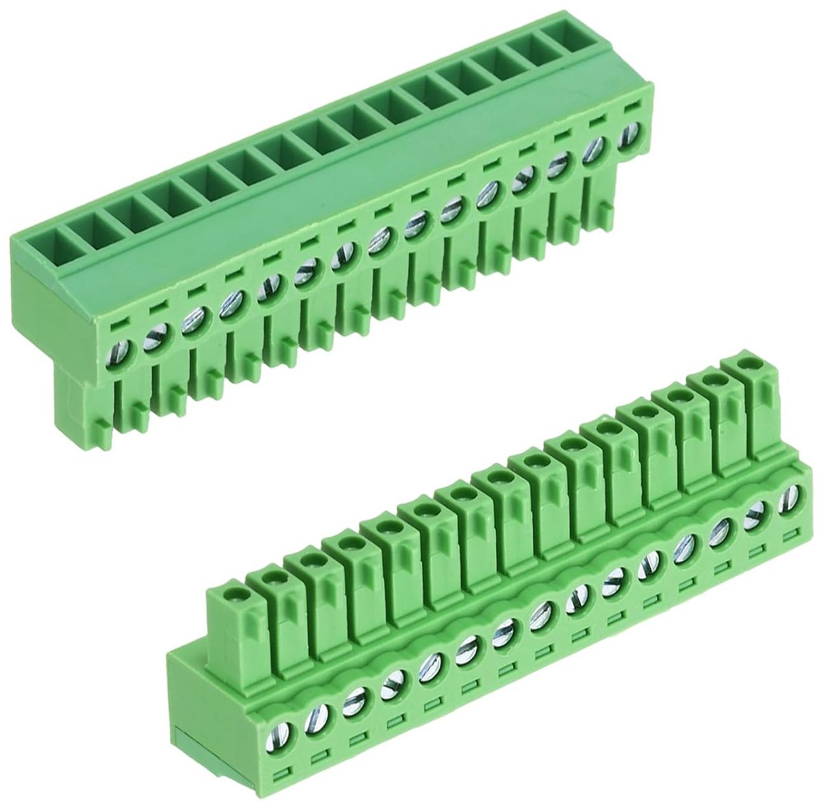 2 stuks klemblok PCB, 300 V 8 A mannelijk 15 pins 3,5 mm schroefklemmenblok voor industrieel gebruik, elektronische projecten, groen