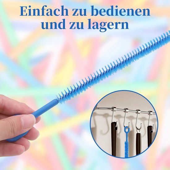 4 stuks rietjesreinigingsborstel, herbruikbare rietjesborstel, flexibele rietjesborstel met stalen kern, geschikt voor verschillende maten rietjes en drinkbekers (blauw) — afbeelding 4