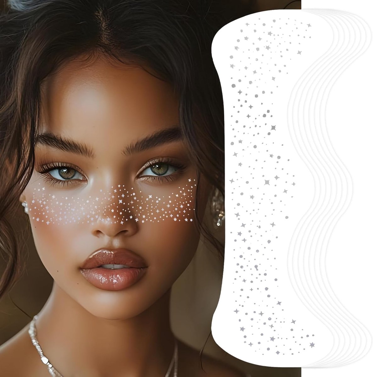 Tatoeages, 8 stuks, sterren, waterafstotende glitter, gezichtsfreckles, lang aanhoudende schattige glitter, brutale tatoeage voor festivals, muziekfeesten