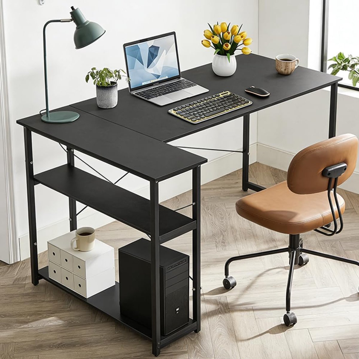 Gamingbureau, computertafel met displaystandaard, verstelbare pc-toren, dubbel oppervlak voor thuiswerken of lezen, 120 x 75 x 70 cm, zwart