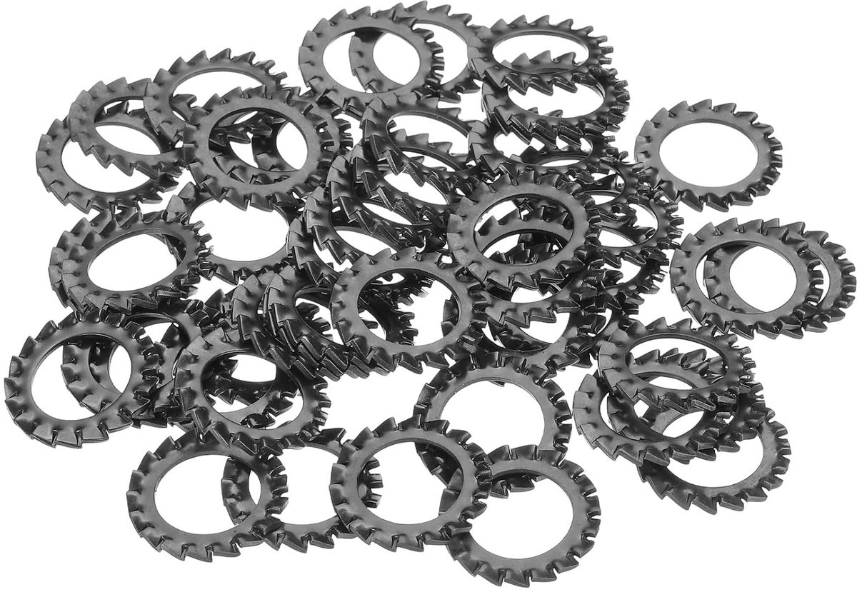 50 stuks externe tandremringen, M16 koolstofstaal spanrem voor bout schroef mechanische apparatuur bevestigingsmiddelen, zwart
