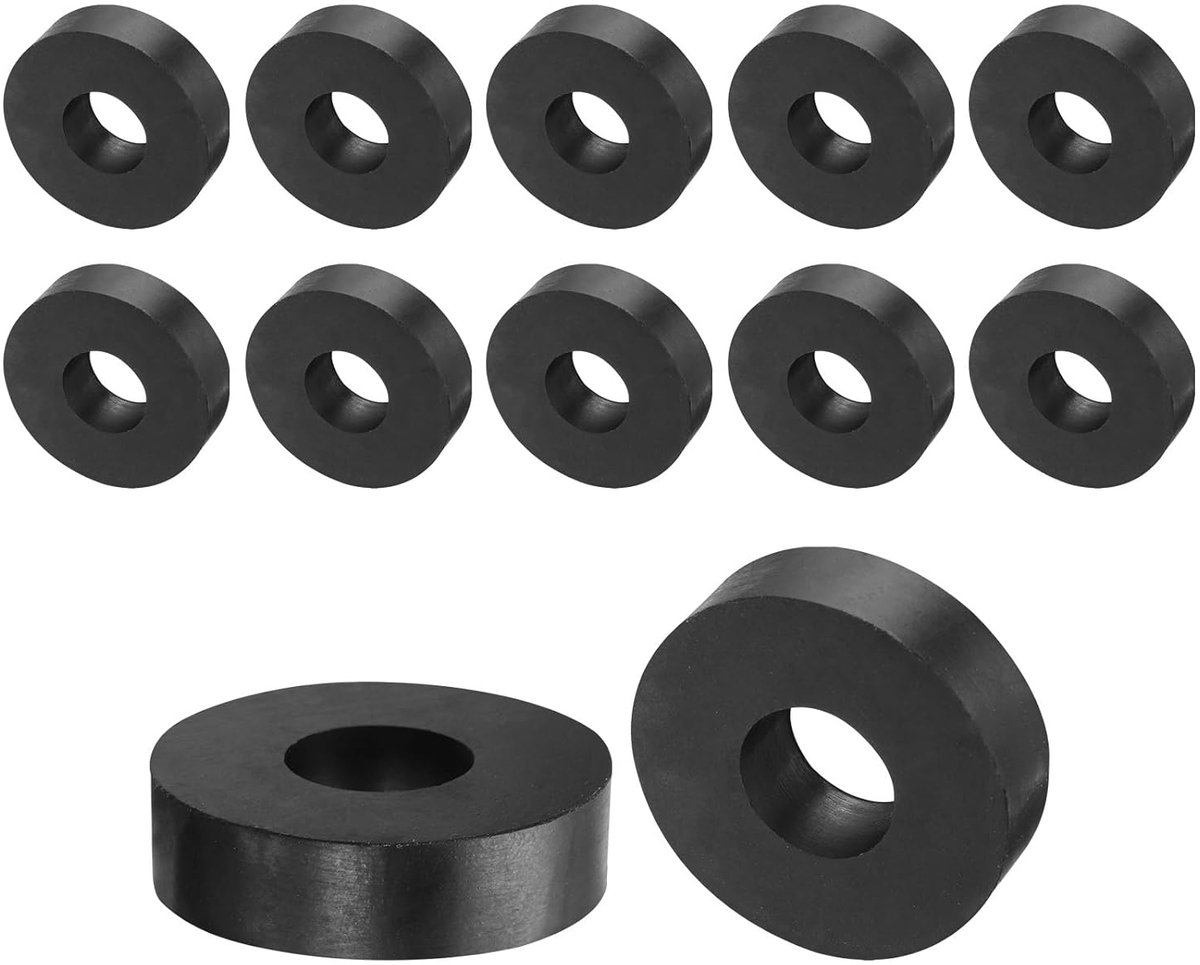 Rubberen spacer, 12 stuks, 40 mm buitendiameter, 16 mm binnendiameter, 10 mm hoogte, ronde anti-vibratiespacer, rubberen bussen, dikke rubberen schijven voor huis, auto-accessoires