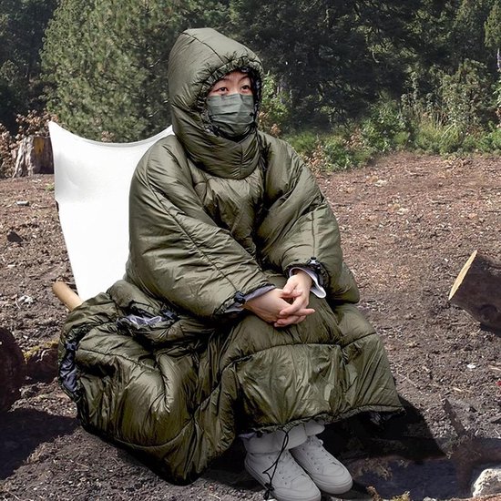 Kampeer Poncho Slaapzak - Outdoor Deken Cape - Kamperen Wandelen - Waterdicht Ademend - 140x113 cm - Groen — afbeelding 5