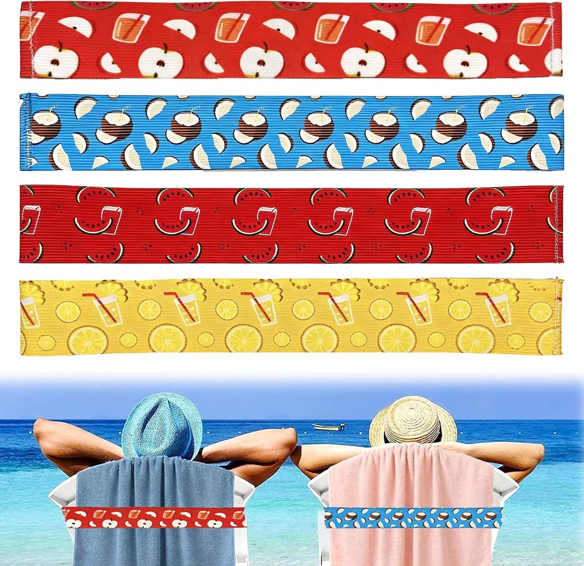 4 stuks rekbare handdoekbanden, ultralicht en compact, elastische strandhanddoekhouder, band voor lounge, strand, zwembad, stoelen, handdoekhouder, elastisch, strandaccessoires voor de zomer