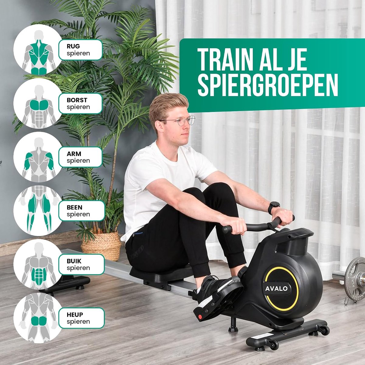 roeimachine 8 weerstanden - opvouwbaar - met display - ideaal voor vetverbranding - SnelShoppen