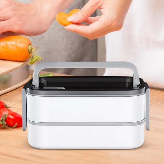 Geïsoleerde Lunchbox - Voedselcontainer Thermo - Maaltijden Meenemen - Dubbele Verdiepingen - 19.7 x 10.4 cm - Grijs — afbeelding 2