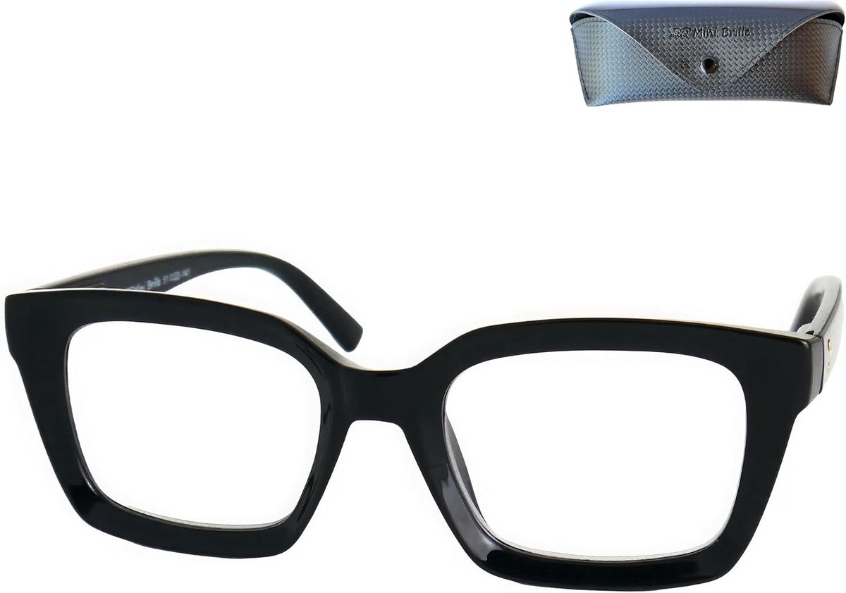 leesbril dik montuur – grote glazen, kunststof montuur met flexscharnier, incl. etui
