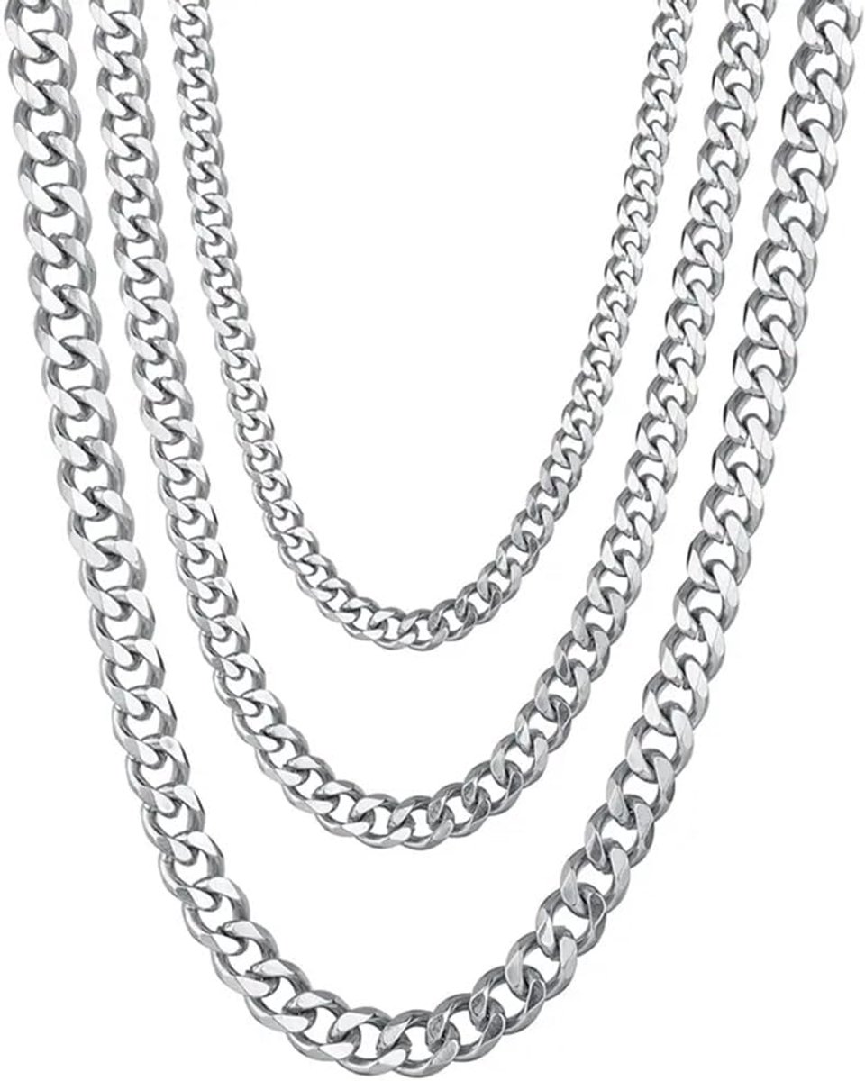 roestvrijstalen pantserketting Cuban Chain kleur zilver, dikte 3/5/7 mm, lengte 18/21/23/45/50/55/60/70 cm in geschenkdoos | Lifestyle HipHop Punk Rock