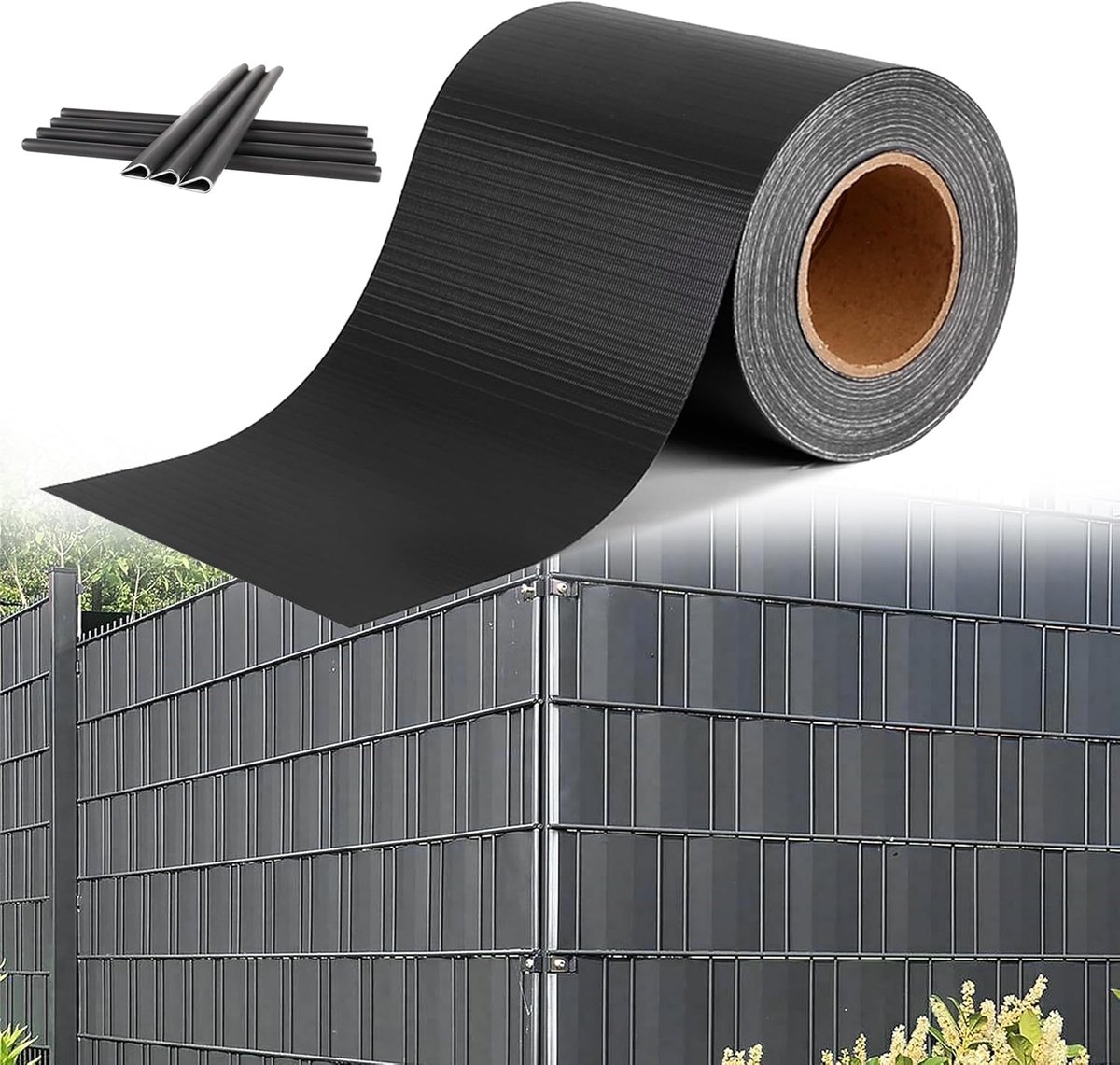 PVC Inkijkwerende strips, inkijkbescherming, privacyfolie voor omheining, 35 m x 19 cm, met 20 bevestigingsclips, tuinhek, windscherm voor hek, antraciet