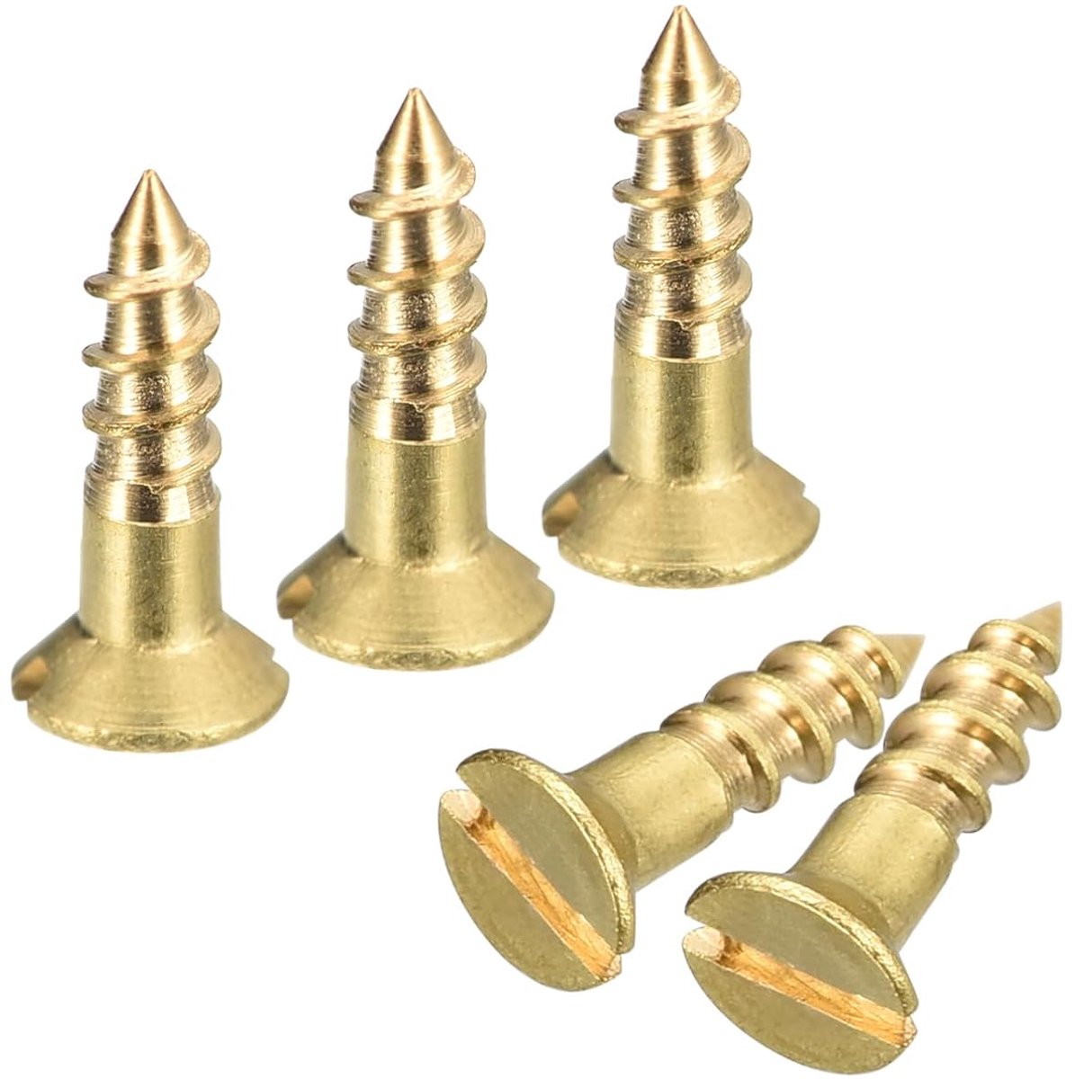 Houten schroeven van messing, 45 stuks, M2,5 x 10 mm, platte kop, sleuf, zelfborend, voor timmerwerk en meubels