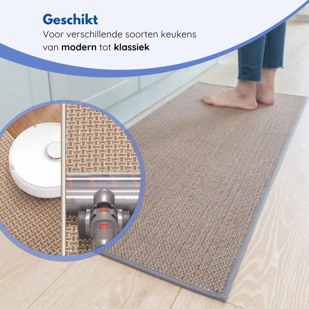 Keukenloper 45 x 150 cm - Grijsbruin - Antislip - Beschermt uw vloer - SnelShoppen
