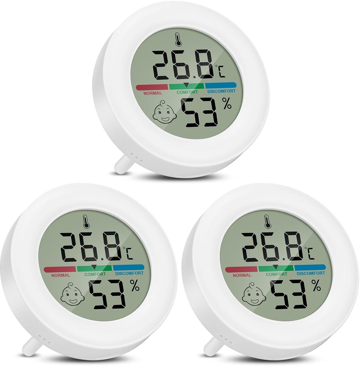 3 stuks mini-hygrometer, digitale thermometer voor binnen, temperatuur- en luchtvochtigheidsthermometer met comfortweergave voor kantoor, broeikas, kelder | Met gezichtscomfortweergave voor kantoor, kas, kelder, 3 stuks