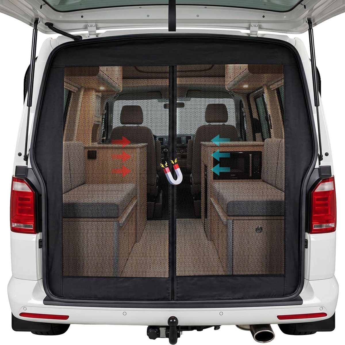 Muggennet voor auto achterdeur Compatibel met VW T5 T6 vliegenscherm Insectenbescherming Zonnebescherming Achterdeur Divider Gordijn Muggennet met magnetisme Kofferbak Schaduwnet Ventilatie