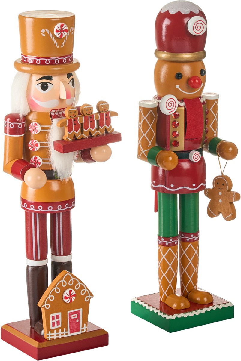 GRANSJON - Decoratie figuur set van 2 - Rood/Oranje - Dennenhout
