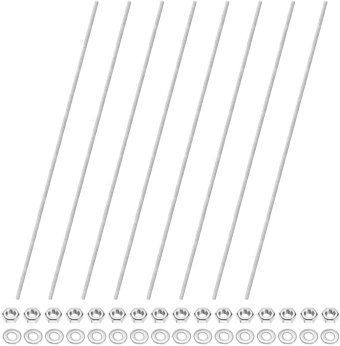 METERXITY 8 stuks volledige schroefdraadstangen M4 x 350 mm 304 roestvrij staal rechtse schroefdraad draadstangen met zeskantmoeren en sluitringen voor meubelankers schroeven klemverbindingen