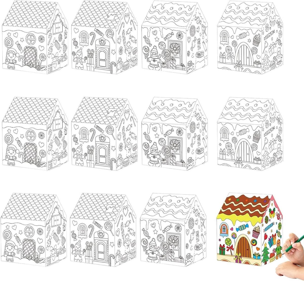 Dozen in de vorm van een blanco huis met deur en handvat, geschenkdozen, huisvorm, witte snoepdozen, opvouwbaar, voor puppy, kerstcadeaus (D)