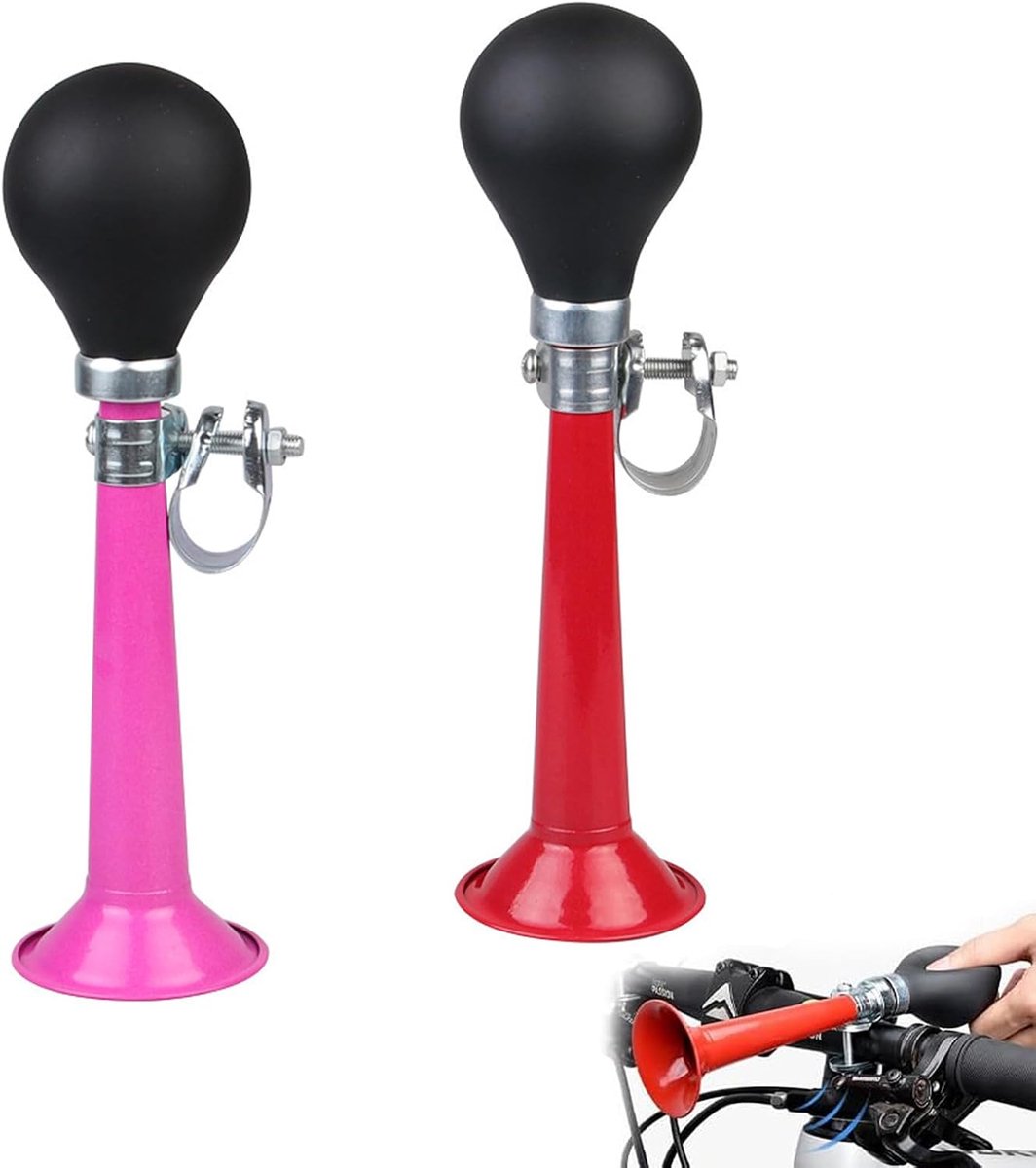 2 stuks fietstoeter van metaal, fietsbel, fietsbel van metaal, luchthoorn met verstelbare klem, druk bugle voor volwassenen en kinderen, 2 kleuren