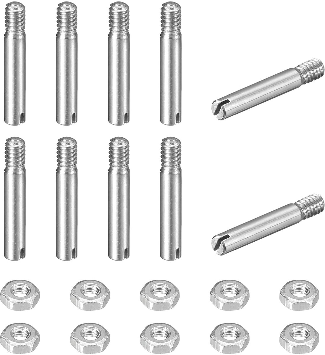 10 stuks cilinderpennen M2,5 x 12 mm 304 roestvrij staal plugpennen met M2,5 x 3 mm buitendraad, schroefdraadpennen met sleuf en moeren set voor mechanische productie, industrie