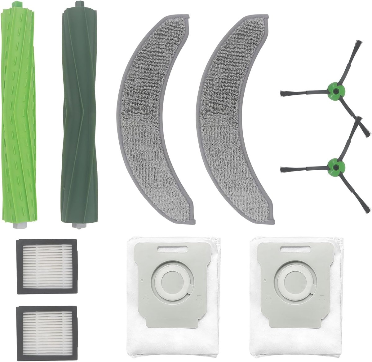 Accessoires voor iRobot robotstofzuiger, reserveonderdelen voor iRobot Roomba Combo 10 Max, Combo j7, Combo J7+, Combo j9+ robotstofzuiger, dubbele rubberen rolborstel + 2 zijborstels + 2