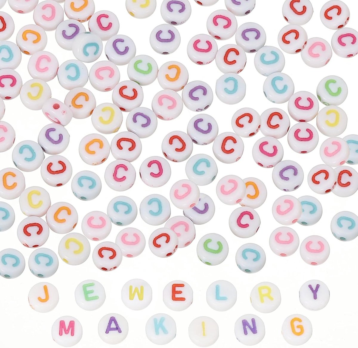 Kralen, 100 stuks regenboog letterkralen acryl bedels voor ambachtelijke vriendschap armbanden sieraden maken, 4 x 7 mm, letter C