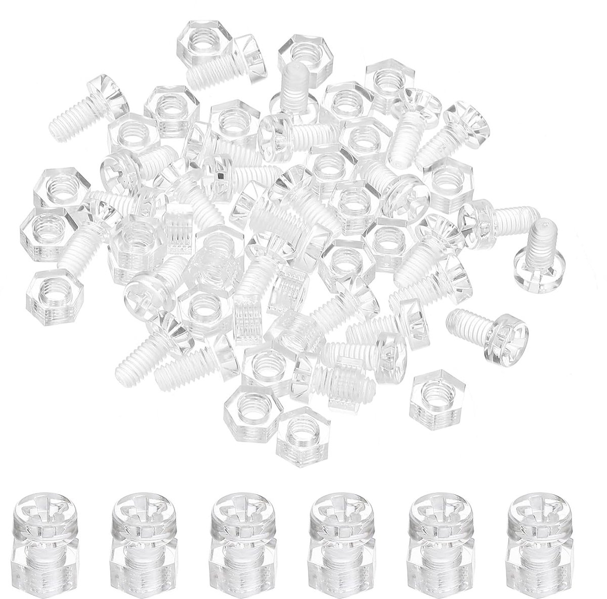 Kit acrylschroeven, transparant, M4 x 8 mm en zeskantmoeren, 30 sets ronde kopschroeven, Phillips kunststof, PC voor machineaccessoires, transparant