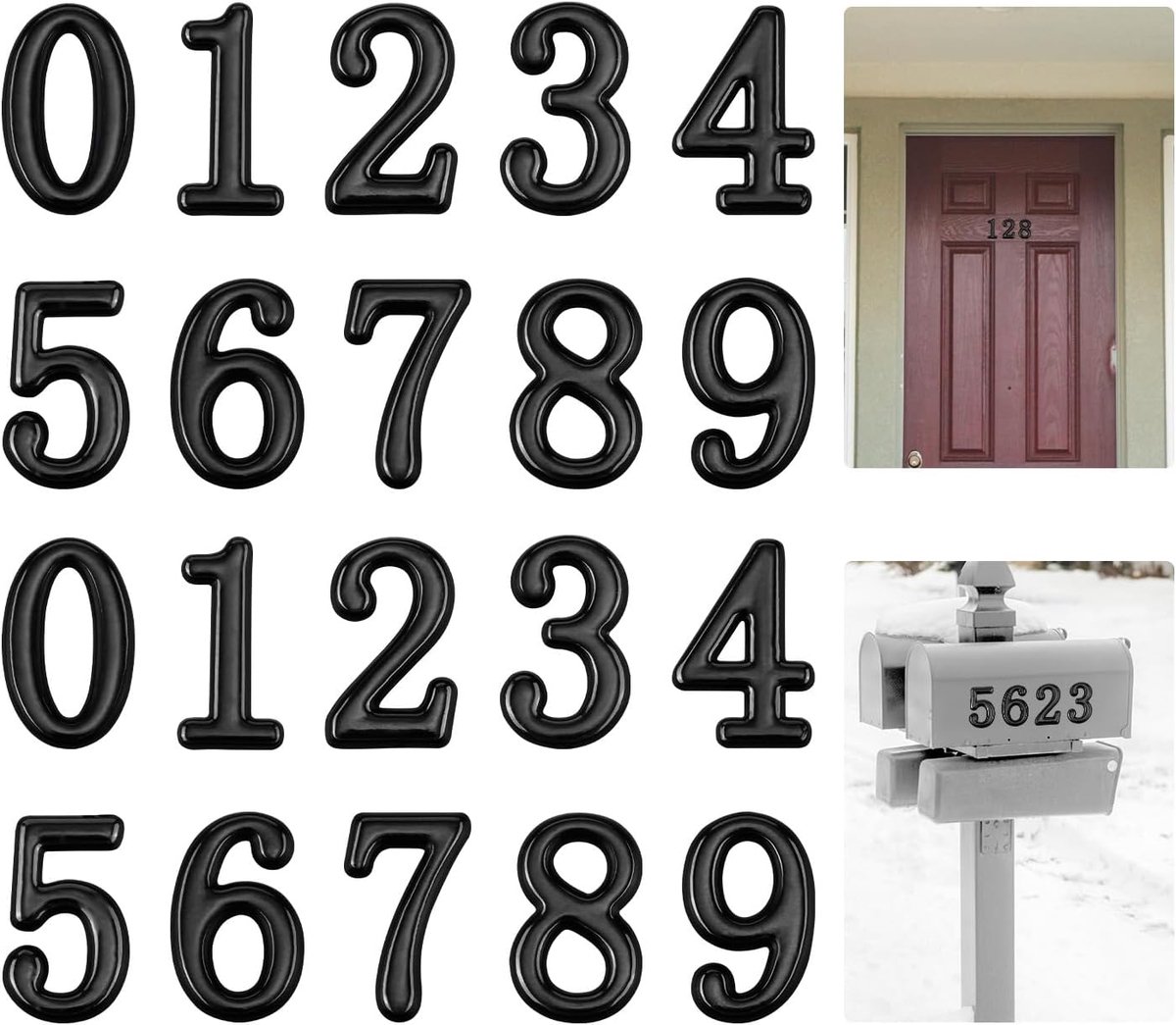 30st 5,3cm Brievenbus Nummers, Zelfklevende 0-9 Brievenbusnummers Deuradresnummers Stickers voor Buiten Brievenbus Appartement Huis Kamer Kantoor Vuilnisbakken (Zwart)