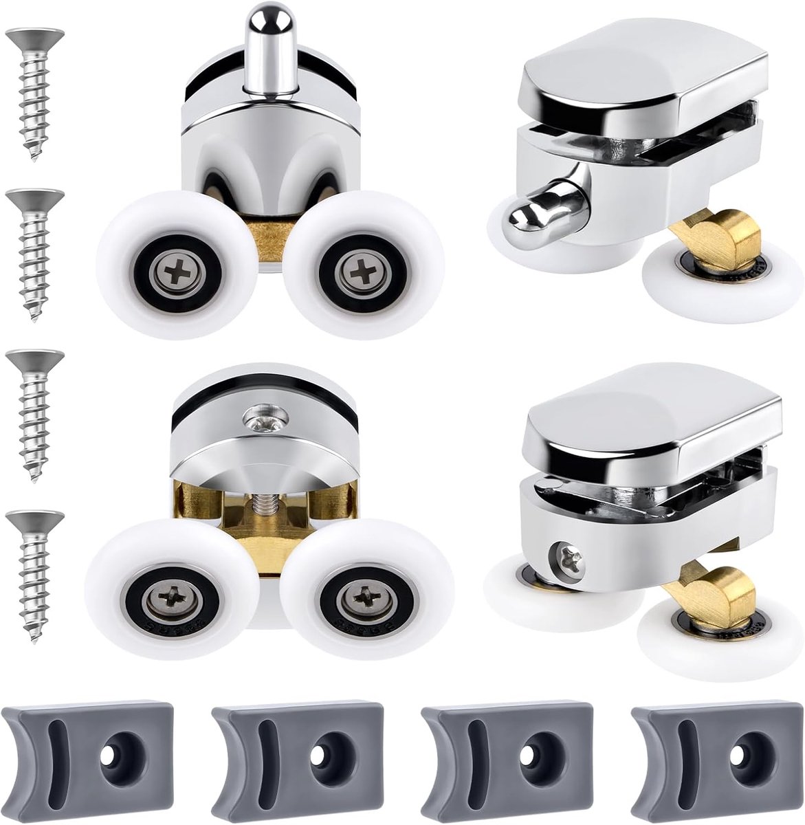 4 stuks douchedeurwielen, 25 mm douchewielen met dubbele schuifdeur, vervangende rollen voor glazen deuren met een dikte van 4 tot 6 mm
