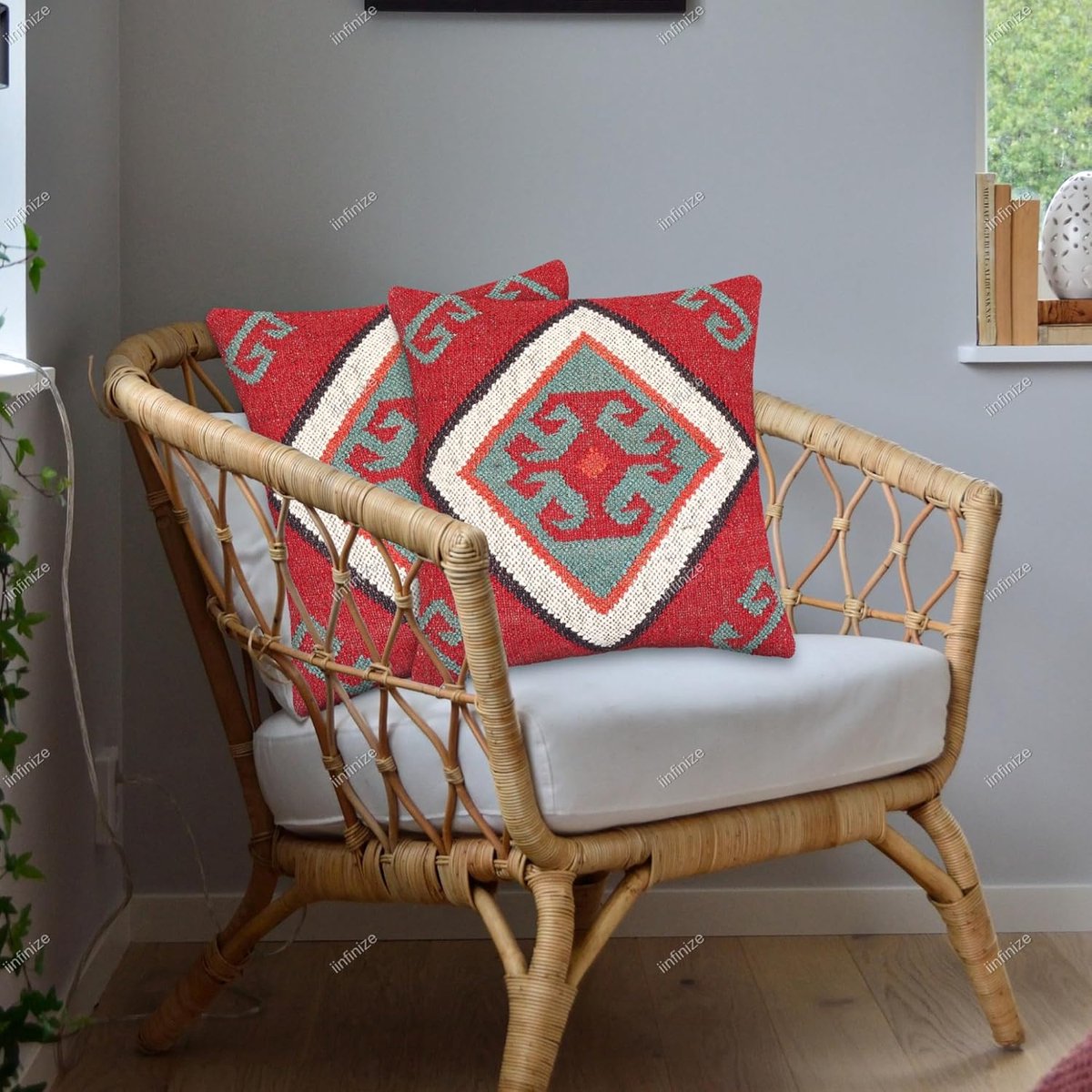 Pillowcase Set van 2 - Handgeweven Wol-Jute - Kilim Design - Perfect voor woonkamer - SnelShoppen