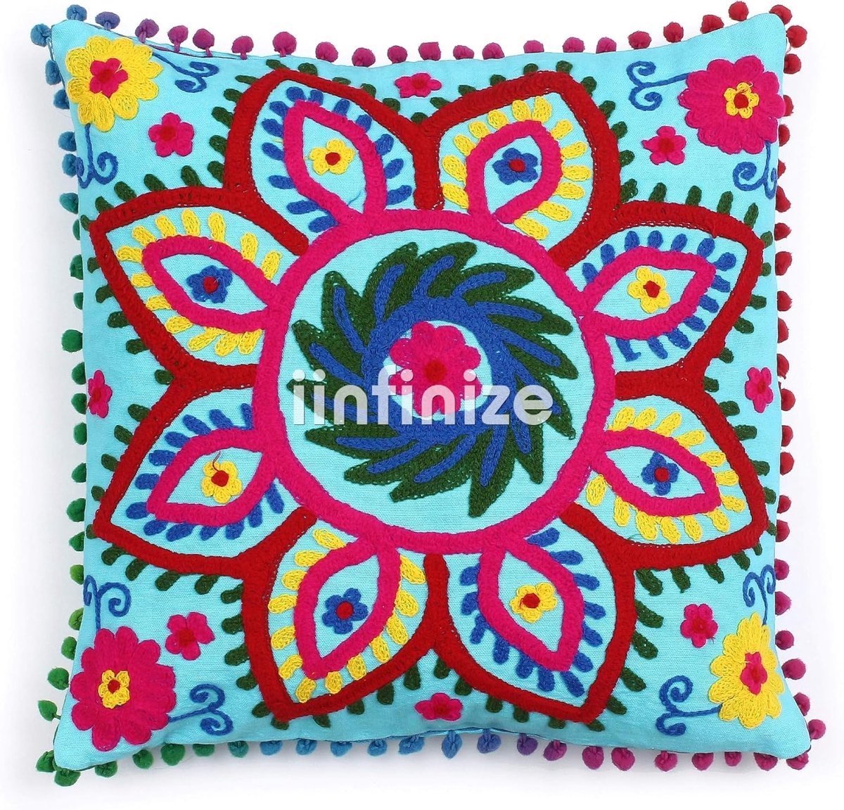 Kussenhoes 16x16 Inch - Etnische Katoenen Suzani - Traditionele Wol Borduursels - Perfect voor Woonkamer Decoratie - SnelShoppen