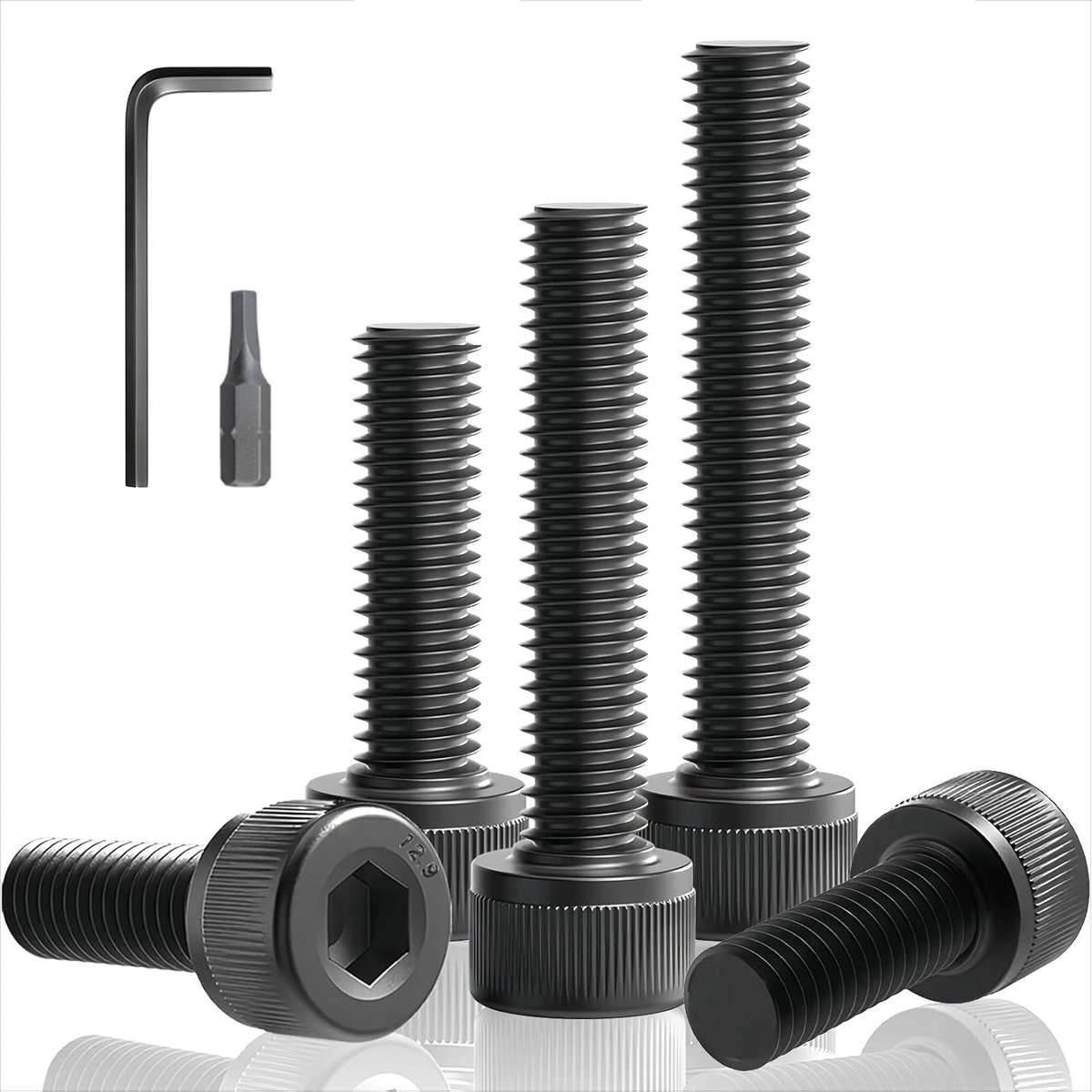 70 stuks M3 x 10 schroeven zwart, cilinderschroeven, D912 12,9-klasse koolstofstaal, volledige schroefdraad, met sleutel