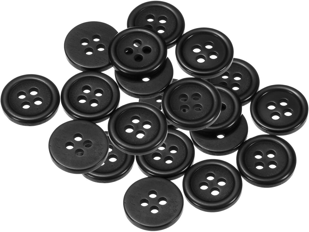 Knopen 1/2" (12,5 mm) hars rond plat 4-gaats ambachtelijke reserveknoppen voor naaien, kleding en doe-het-zelf, zwart