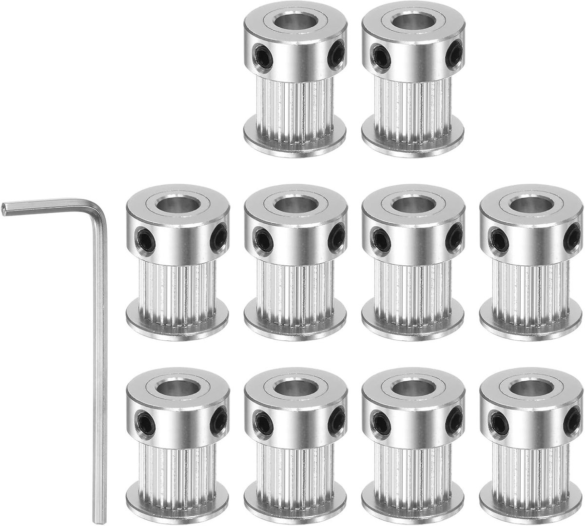 sourcing map 10 stuks 2GT katrol 20 tanden 6,35 mm boring 16 mm diameter. Aluminium tandriem met 2 mm zeskant sleutel voor 10 mm brede riem 3D-printer CNC machine accessoires zilverkleurig